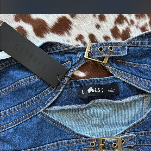 Princess Polly Lioness blue denim cut out corset top - Picture 3 of 6